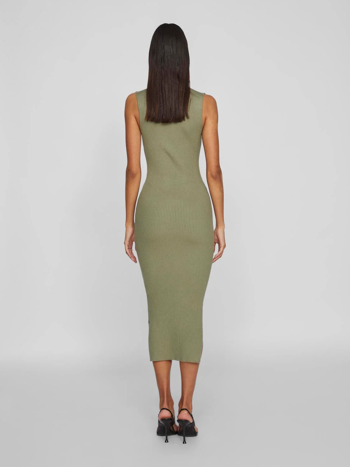 Vila  Vistylie High-Neck S/L Rib Knit kjole - Oil Green