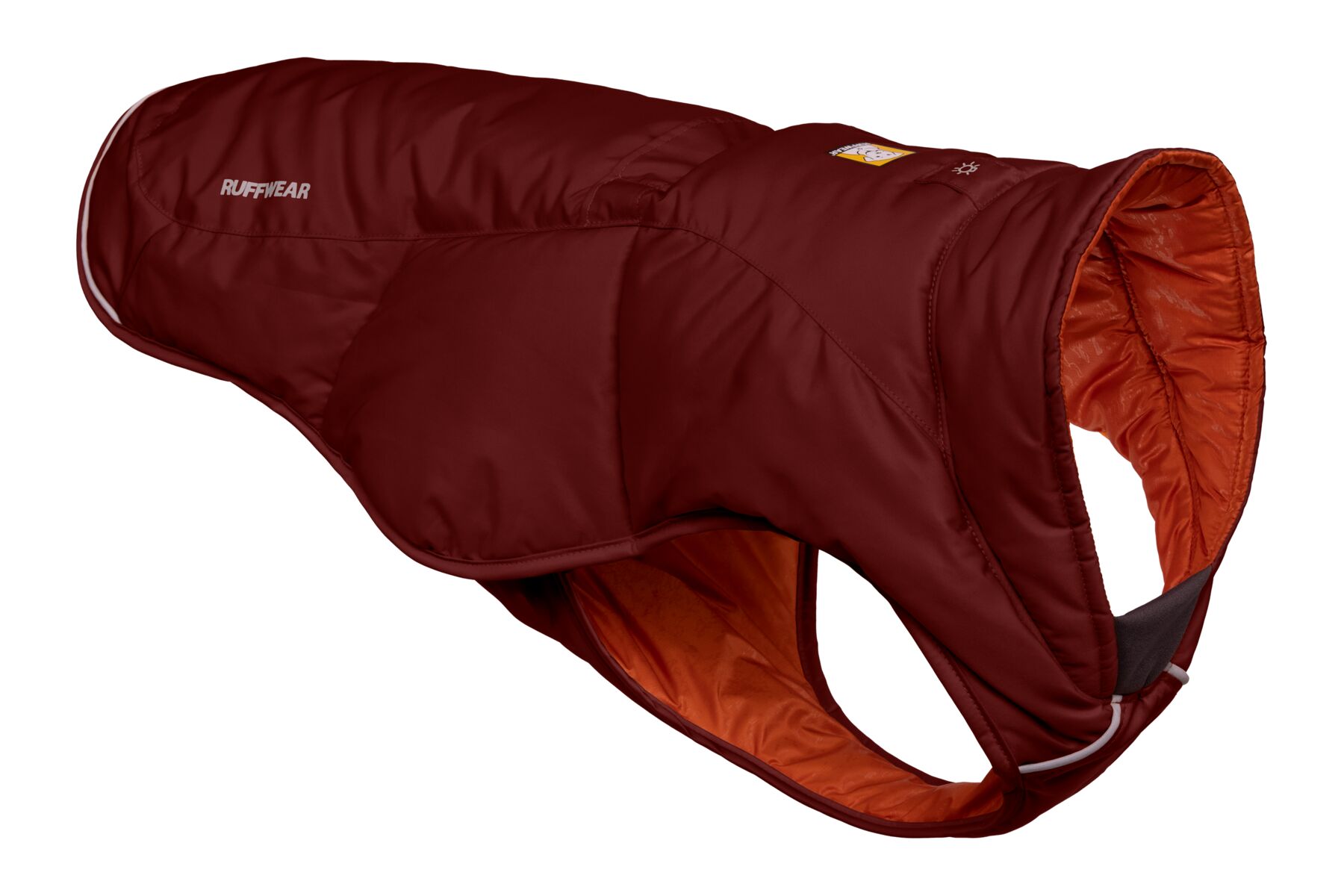 Veste d'hiver pour chien isolée quinzee™ avec passage pour laisses. Couleur: fired brick (rouge foncé), taille: xl