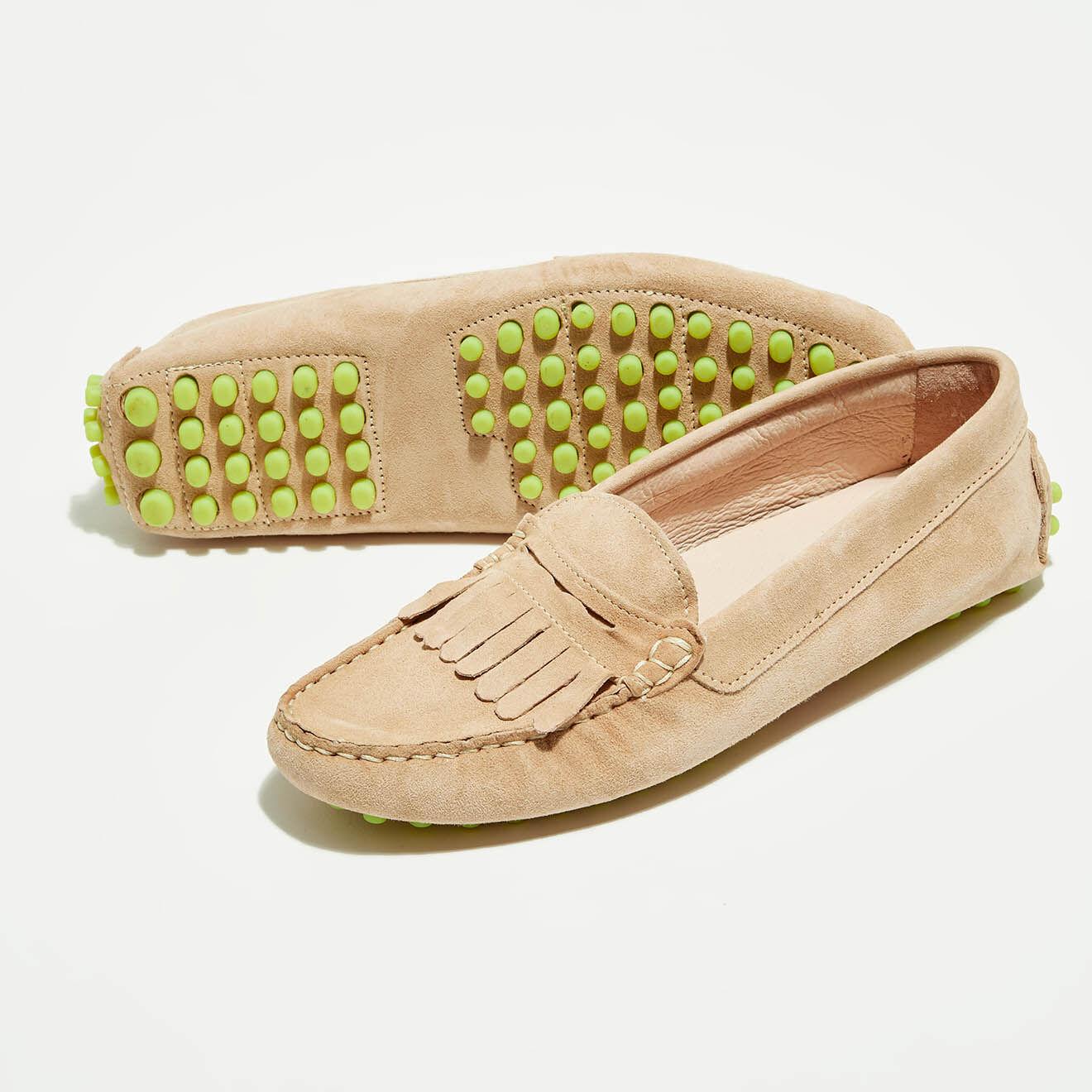 Flavio Création Mocassins en Velours de Cuir Marcia poudre/jaune
