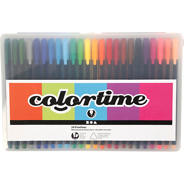 Colortime Fineliner-tusjer, strek 0,6-0,7 mm, ass. farger, 24 stk./ 1 pk.