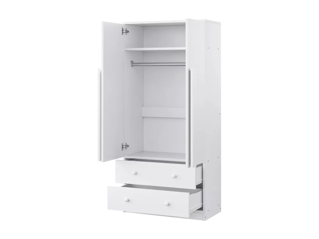 Armoire avec 2 portes et 2 tiroirs - 70 x 40 x 170 cm - Pin + contreplaqué + MDF - Blanc