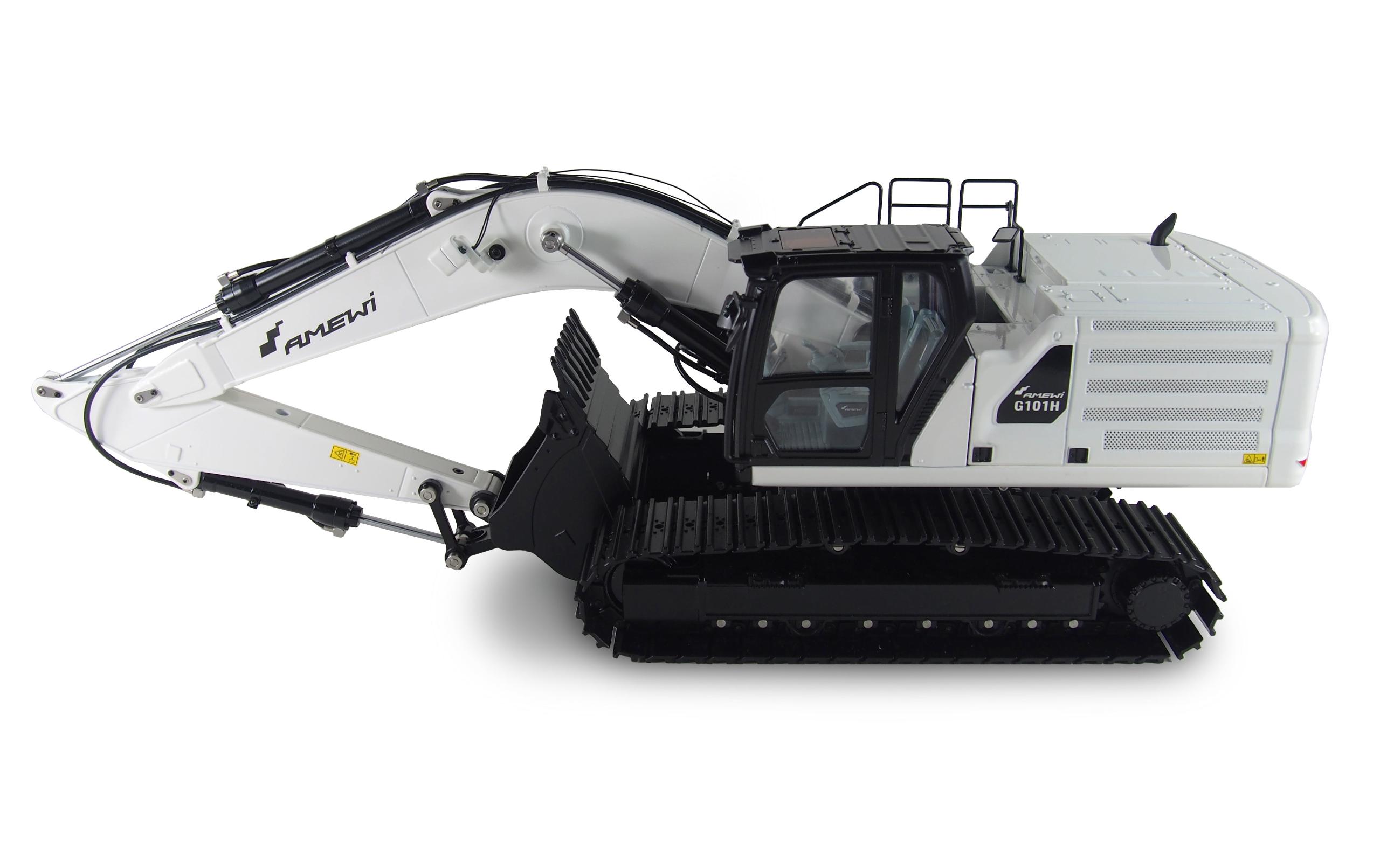 Kettenbagger G101H, Vollmetall, Hydraulik, Weiss 1:16, RTR<br>Edler, Voll funktionsfähiger Hydraulik Bagger