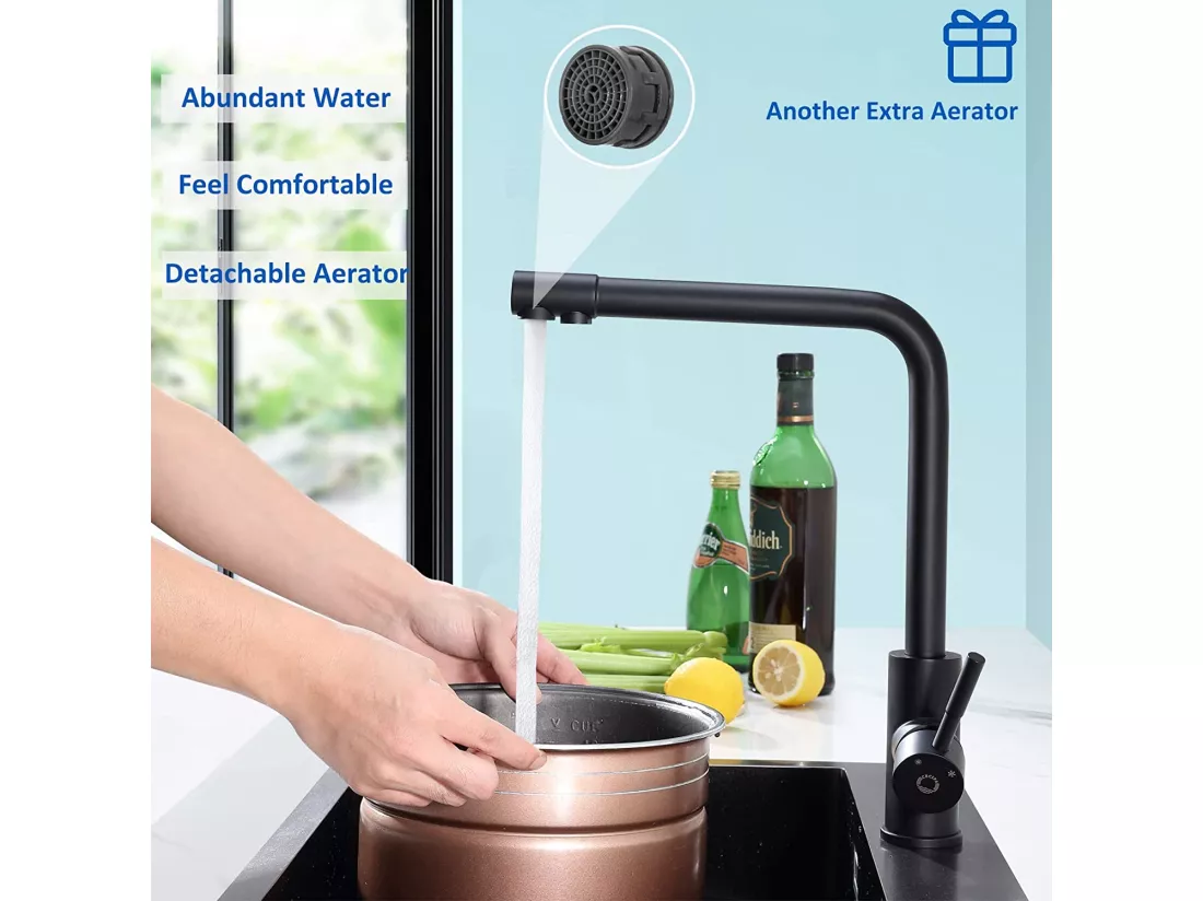 Cecipa MAX Evier 1 Bac 50x45cm Evier en Quartz et Résine Evier à Encastrer + Mitigeur Evier à 3 Voies, 2 Leviers, Noir