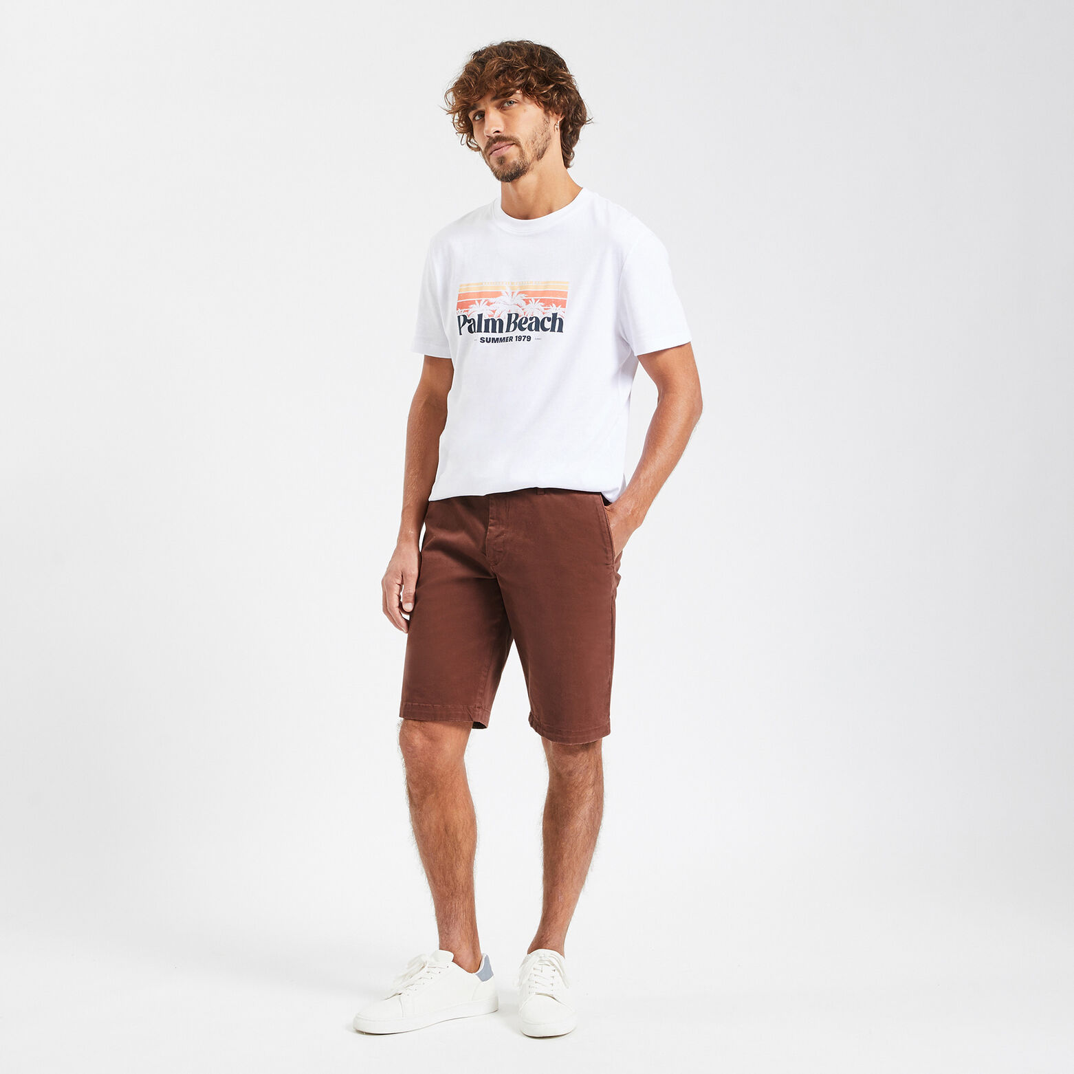 Bermuda chino uni avec ceinture Marron