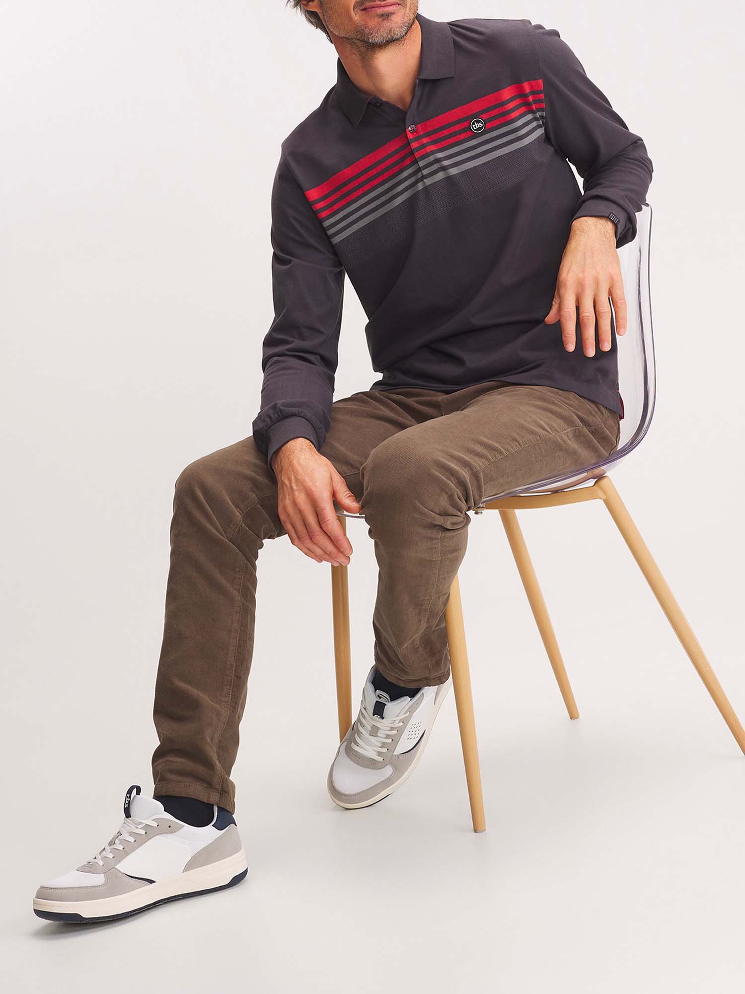 Polo Homme Rayures Poitrine Gris