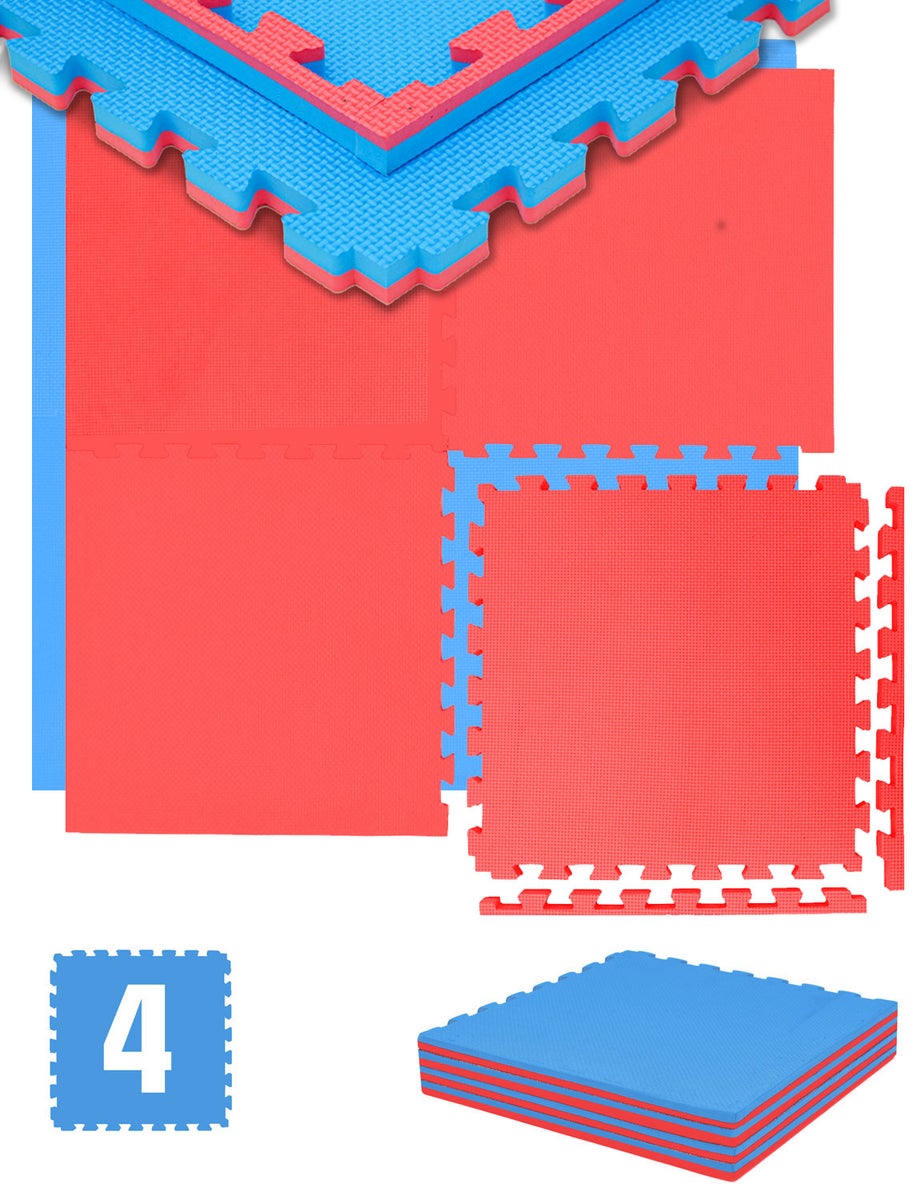 1m² Vloerbescherming Fitnessmat - 4 Oefenmatten 50x50x2cm Visuele Gebreken Rood Blauw