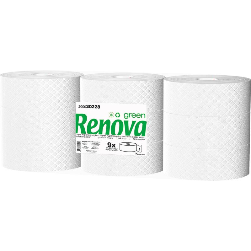 Papier toilette Maxi Jumbo simple épaisseur Renova Green - 9 rouleaux de 350 m