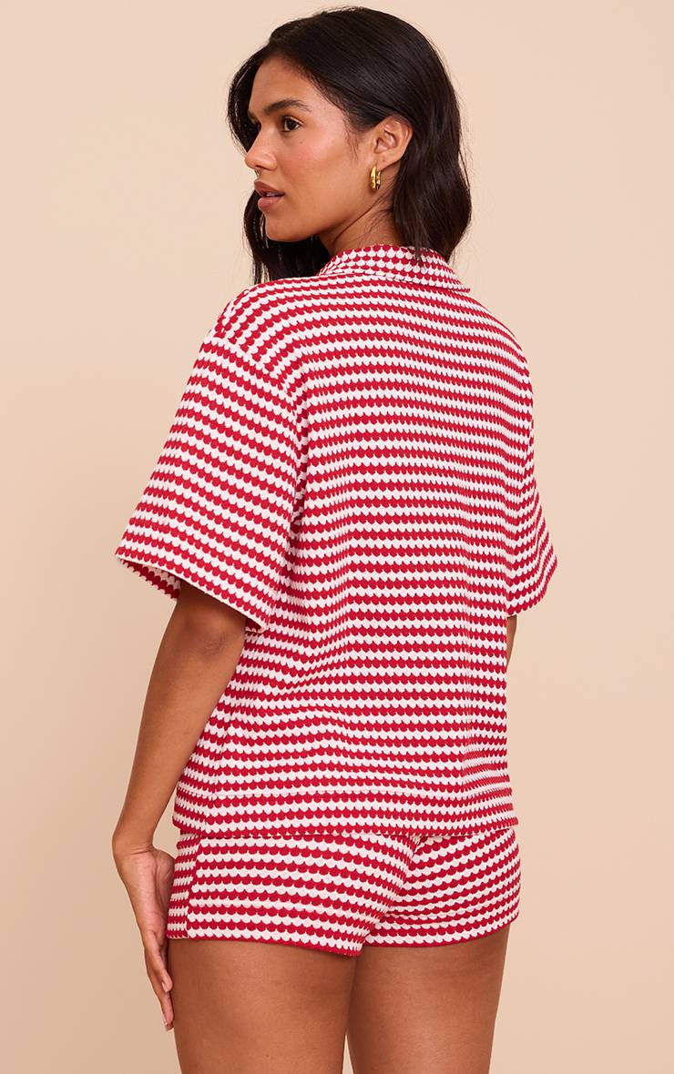 Red Stripe Ensemble Coordonné Chemise Texturée