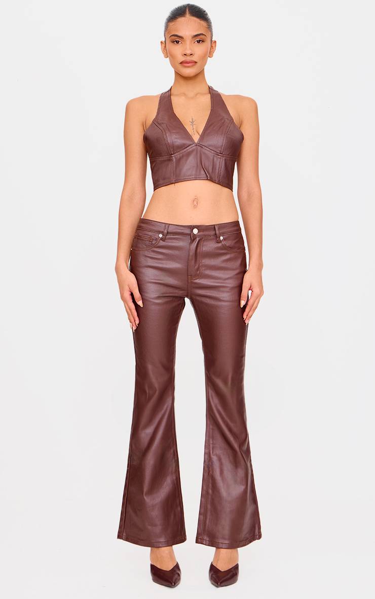 Marron Jean Évasé En Denim Enduit
