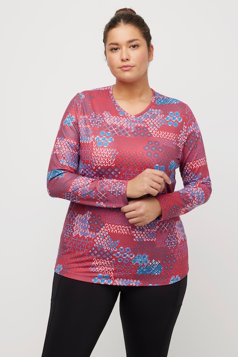 Skishirt, bedruckt, V-Ausschnitt, Langarm, Loop