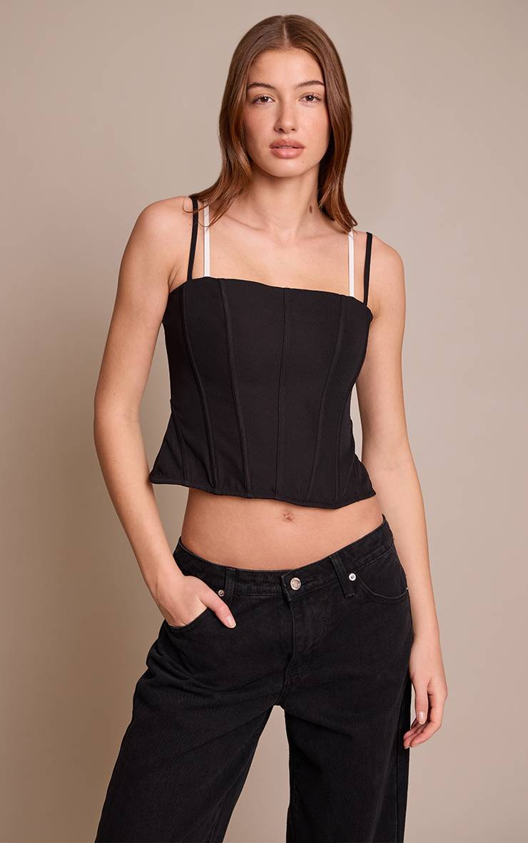Noir Corset À Bretelles Contrastées Tissé