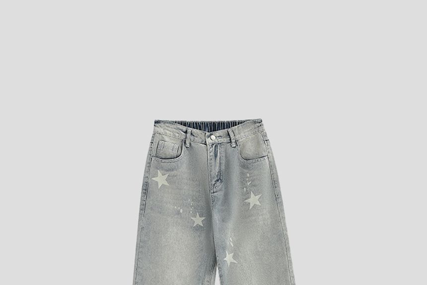 INStudio - Star Straight Leg High-Waist Jeans met Wijde Pijpen