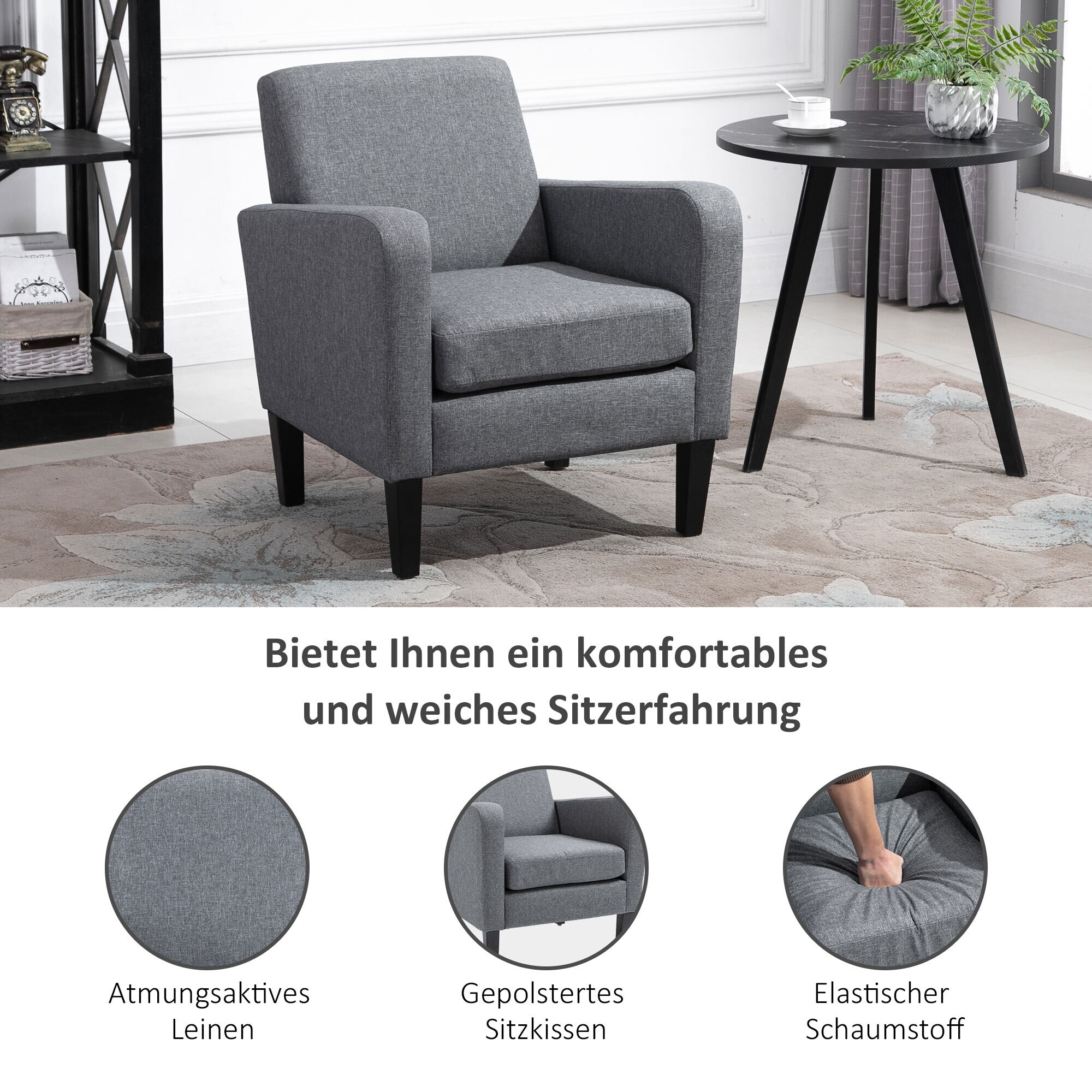 HOMCOM Einzelsessel zum Relaxen hellgrau 66 x 72 x 74 cm (LxBxH)