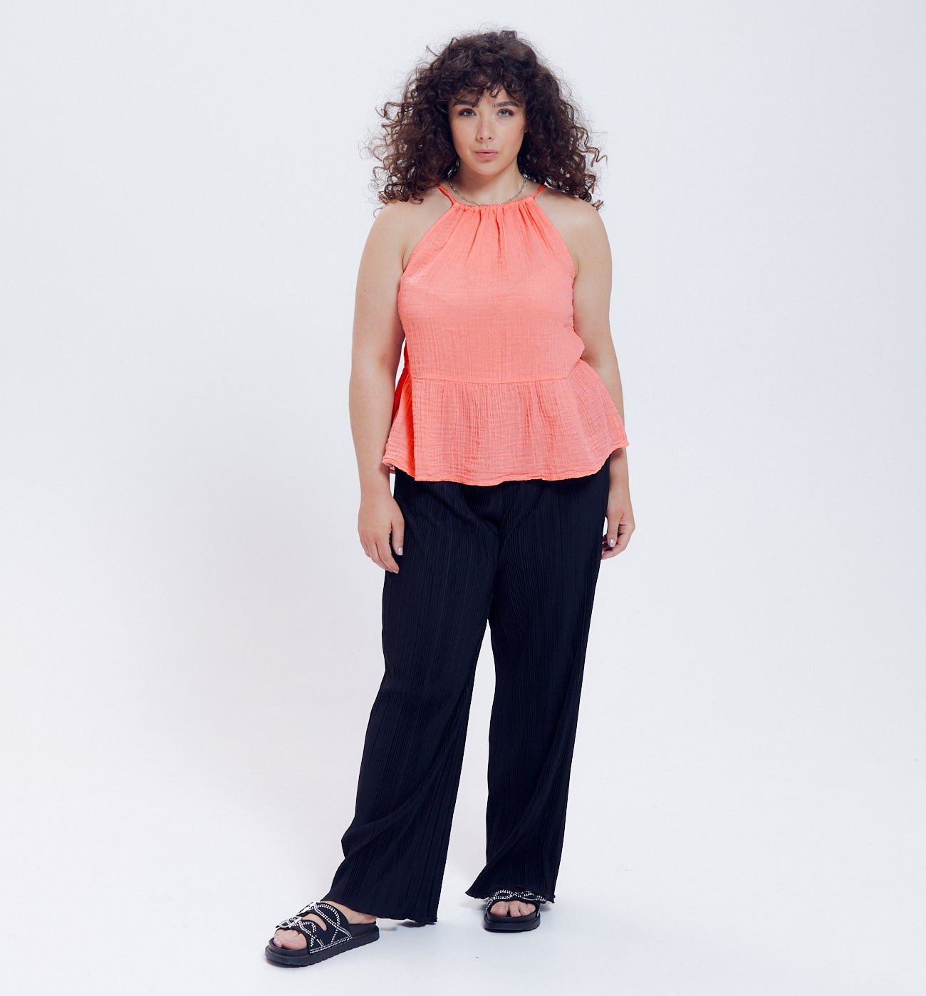 Top en gaze de coton Femme - Corail