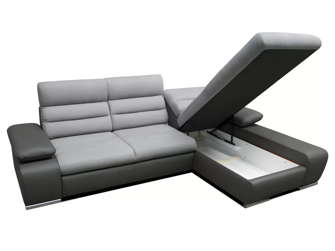 Canapé d'angle convertible en tissu et simili MIRABEAU - Bicolore gris/anthracite - Angle droit
