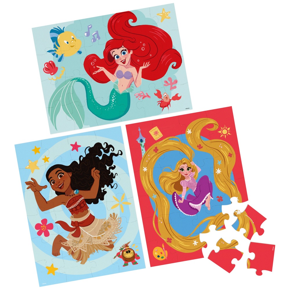 Prinzessinnen-Holzpuzzles, 3er-Pack in Aufbewahrungsschale, Sortiment