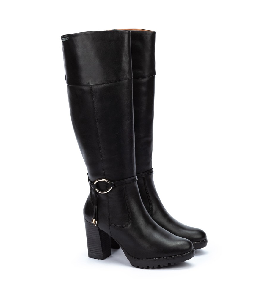 Botas Pikolinos Connelly em couro, pretas - Altura do salto: 9 cm -