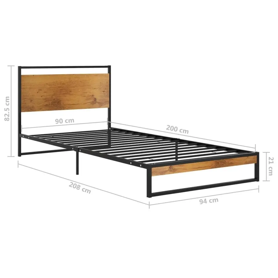 vidaXL - Bed frame met hoofdeinde - Metaal en MDF - 90x200 cm