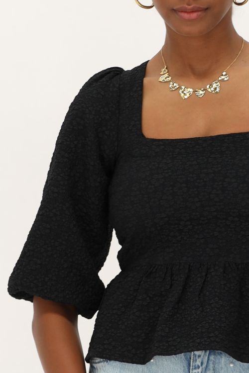 Zwarte jacquard top met peplum