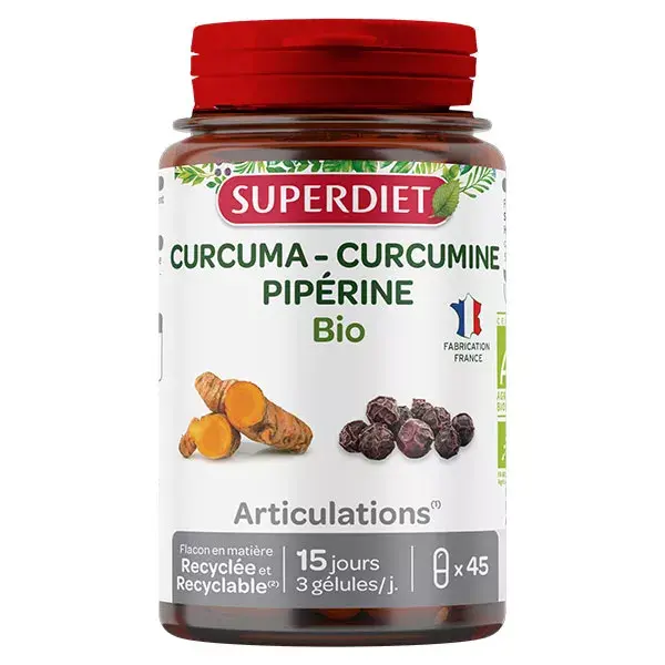 Superdiet Cúrcuma Orgânica Piperina 45 cápsulas