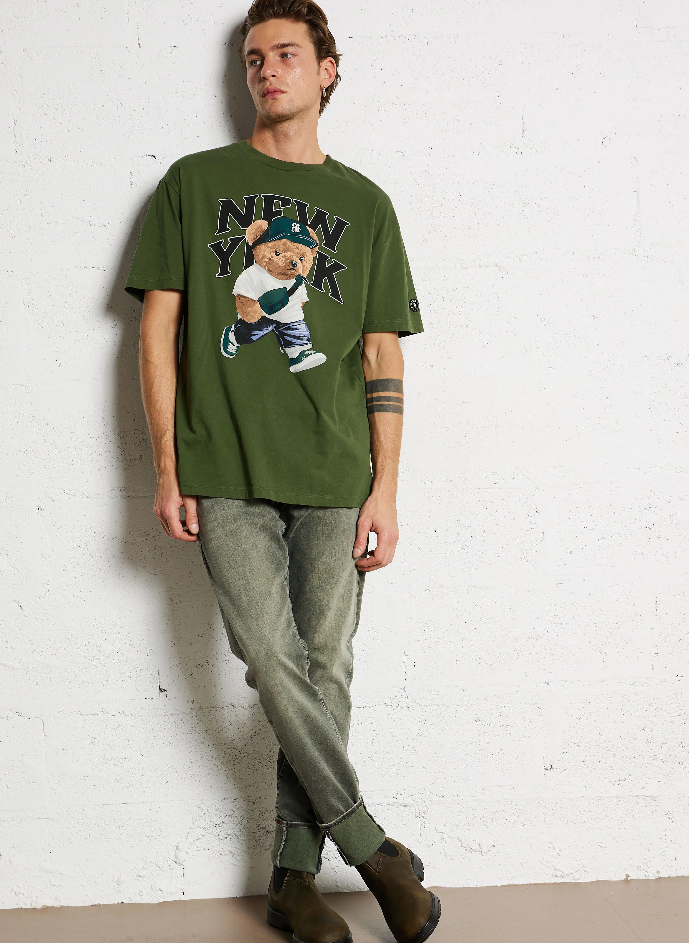 MAB - Tee-shirt col rond ample en coton sérigraphié | Vert