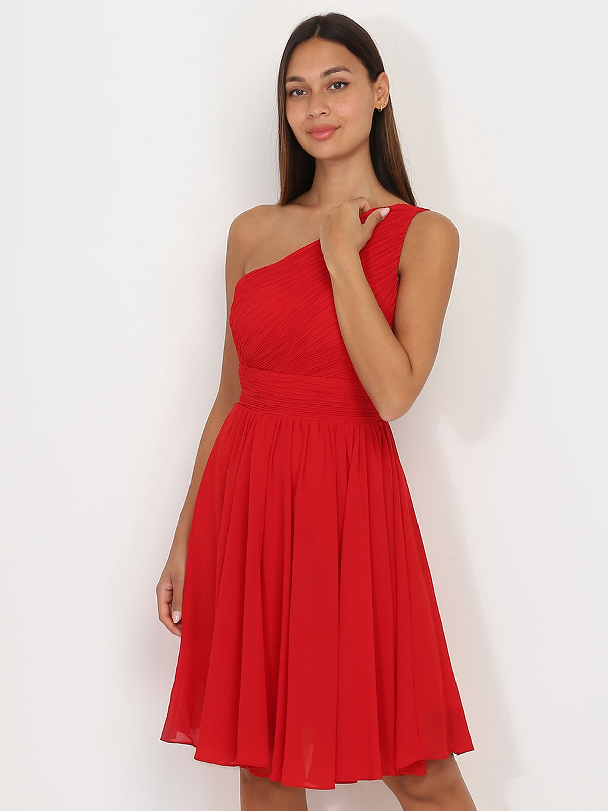 Robe asymétrique drapée- Rouge