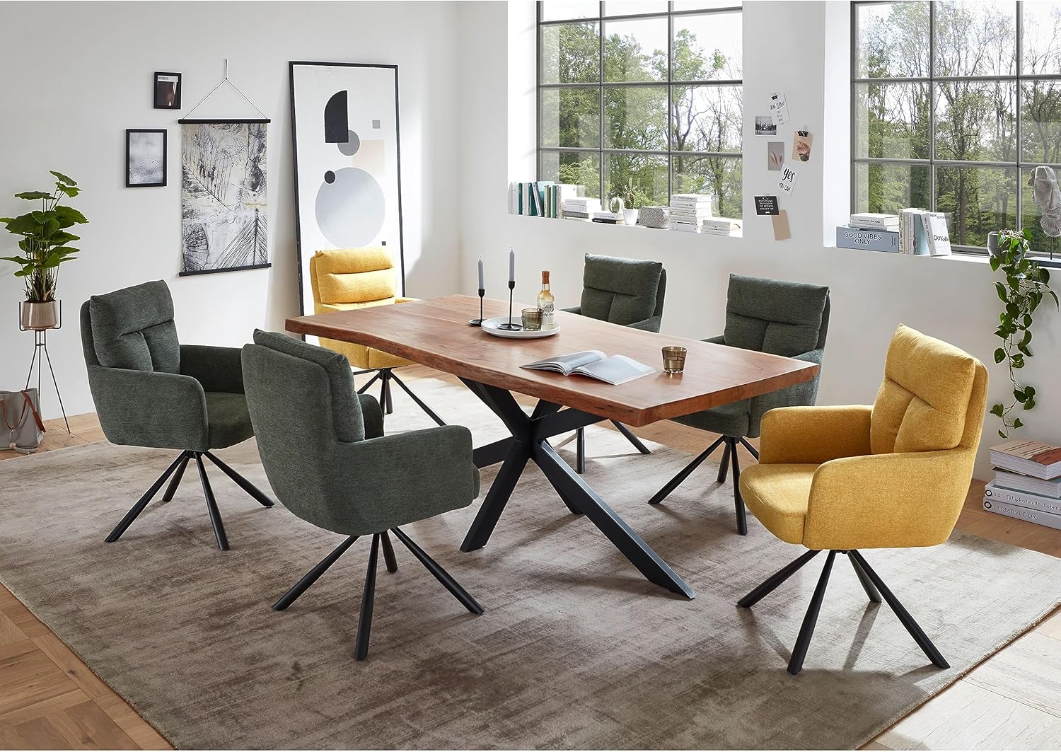 JARO Esstisch Massivholz Akazie - Hochwertiger Esszimmertisch mit sternförmigem Metallgestell für Ihr Esszimmer - 200 x 76,5 x 100 cm (B/H/T)