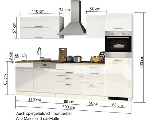 Held Furniture keukenblok met apparatuur Milan 300 cm grijs hoogglans gedemonteerd 610.1.6211