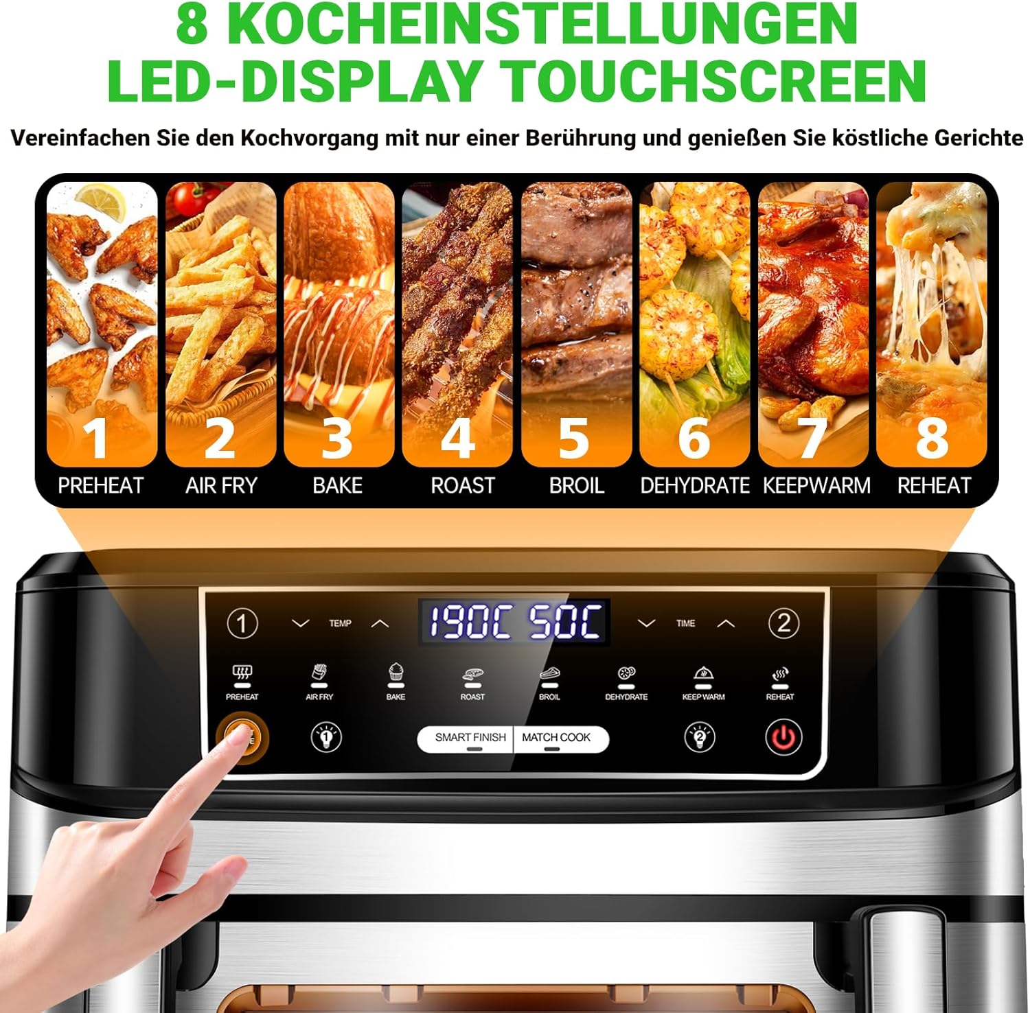 Heißluftfritteuse XXL mit Rezept | 12L Airfryer Variabel Für Einzel-und Zweikammer, 8-in-1 Heissluftfritteuse Doppelkammer Separate Temperaturregelung, Air Fryer 2 kammern mit Touchscreen Max 200℃