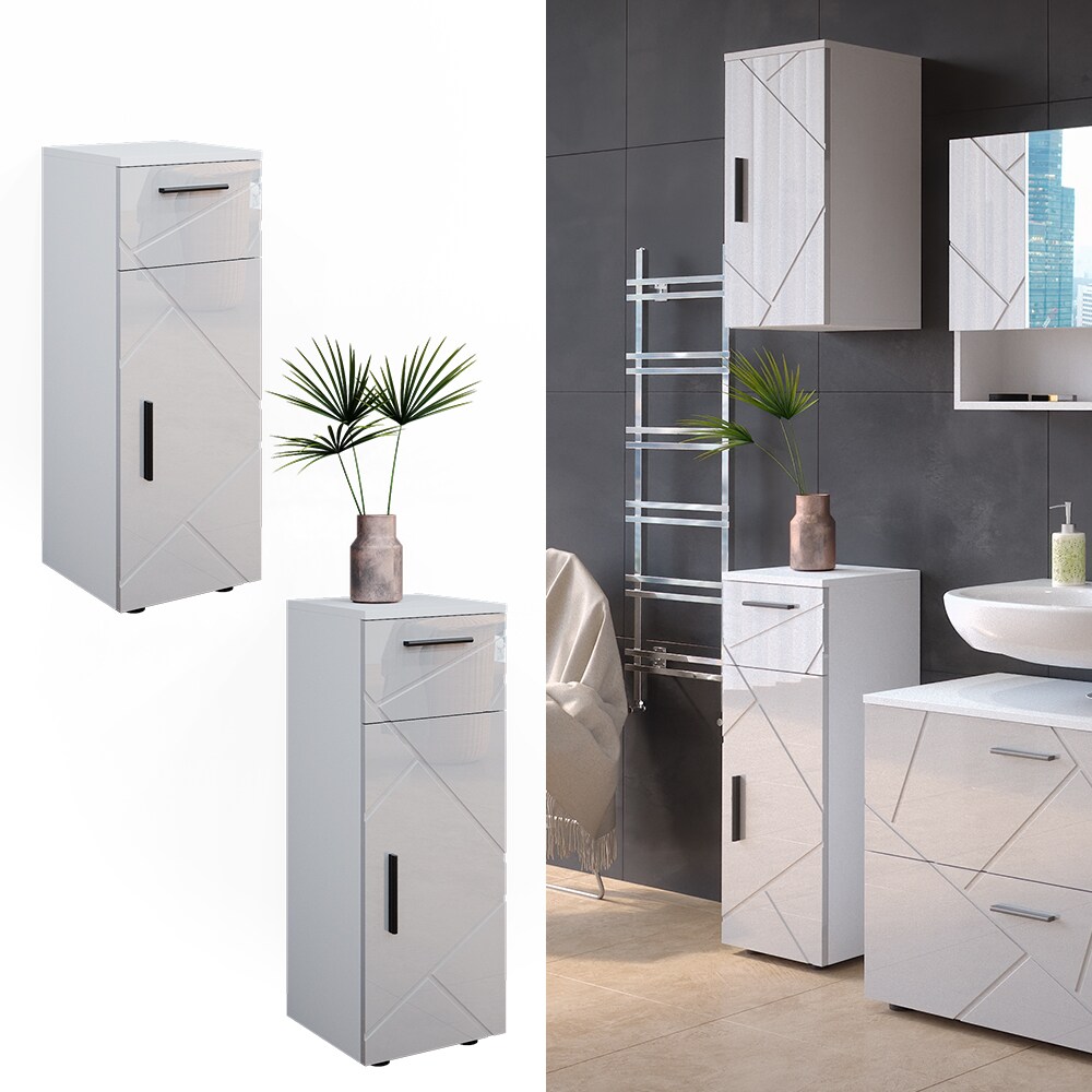 Vicco Midischrank Badschrank Badezimmermöbel Irma Weiß Hochglanz modern 30x81 cm Badezimmer Schrank Badmöbel Schranktür Schrankfach Schrankschublade Ablage Aufbewahrung