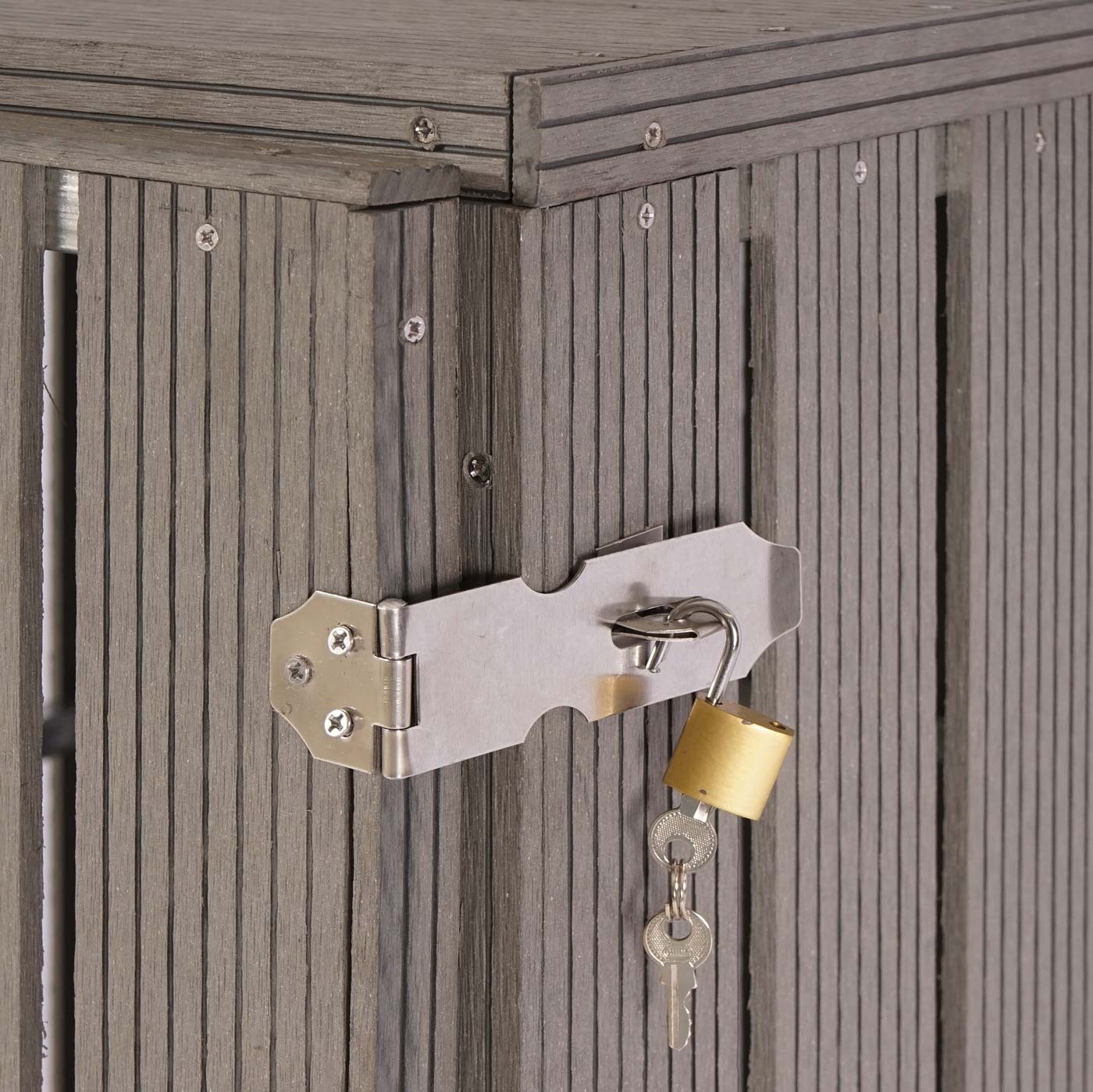 1er WPC-Mülltonnenverkleidung MCW-J28, Mülltonnenbox, Metall Holzoptik, erweiterbar 240l ~ grau