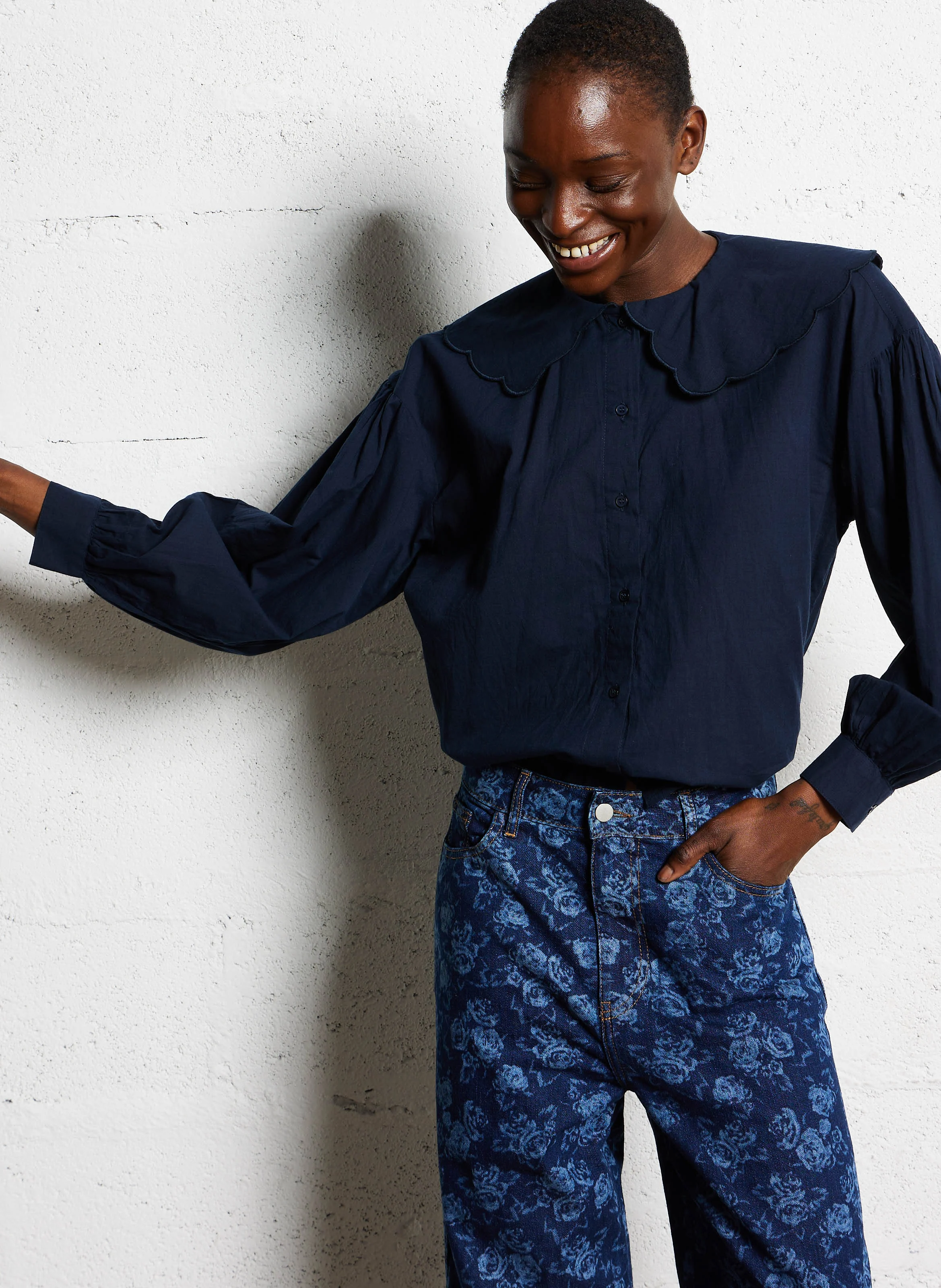Chemise droite en coton | Bleu