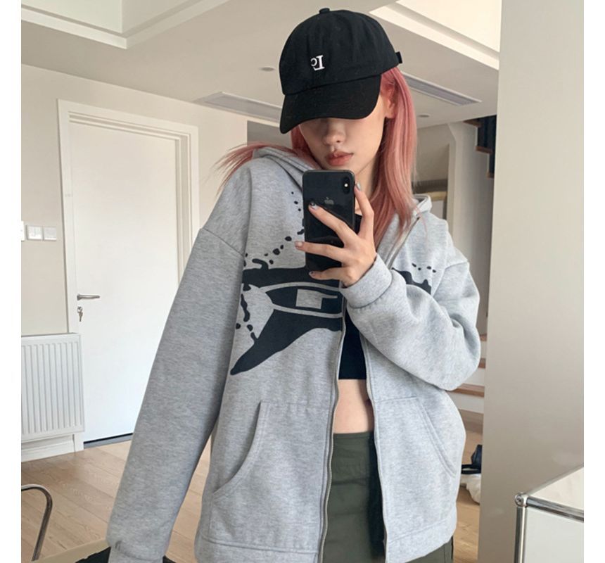 Wanderstar - Nummering Patroon Print Zip Hoodie