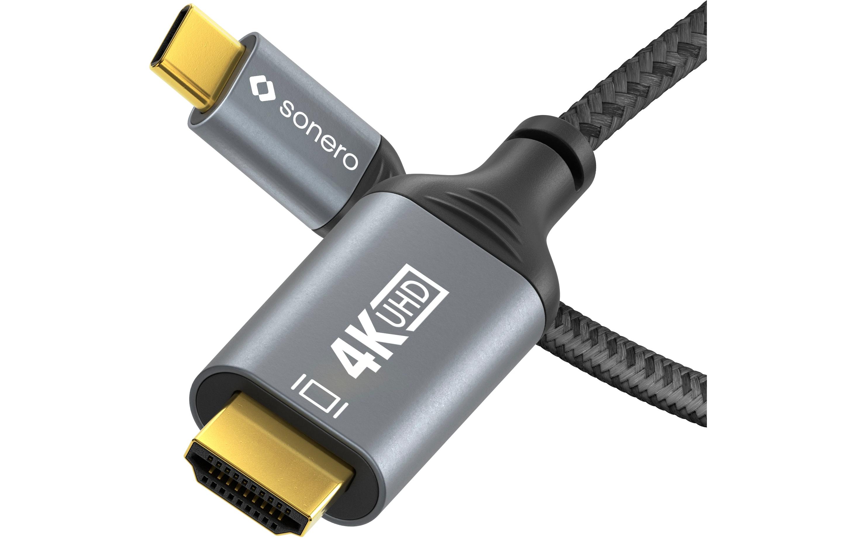Kabel USB Type-C - HDMI, 2 mUSB-C auf HDMI Kabel - 4K60, 18 GBps – grau/schwarz - 1.00m
