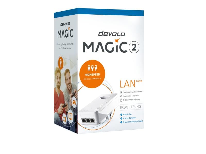devolo Powerline Magic 2 LAN triple  Erweiterungsadapter Devolo Magic 2 LAN triple Powerline-Adapter