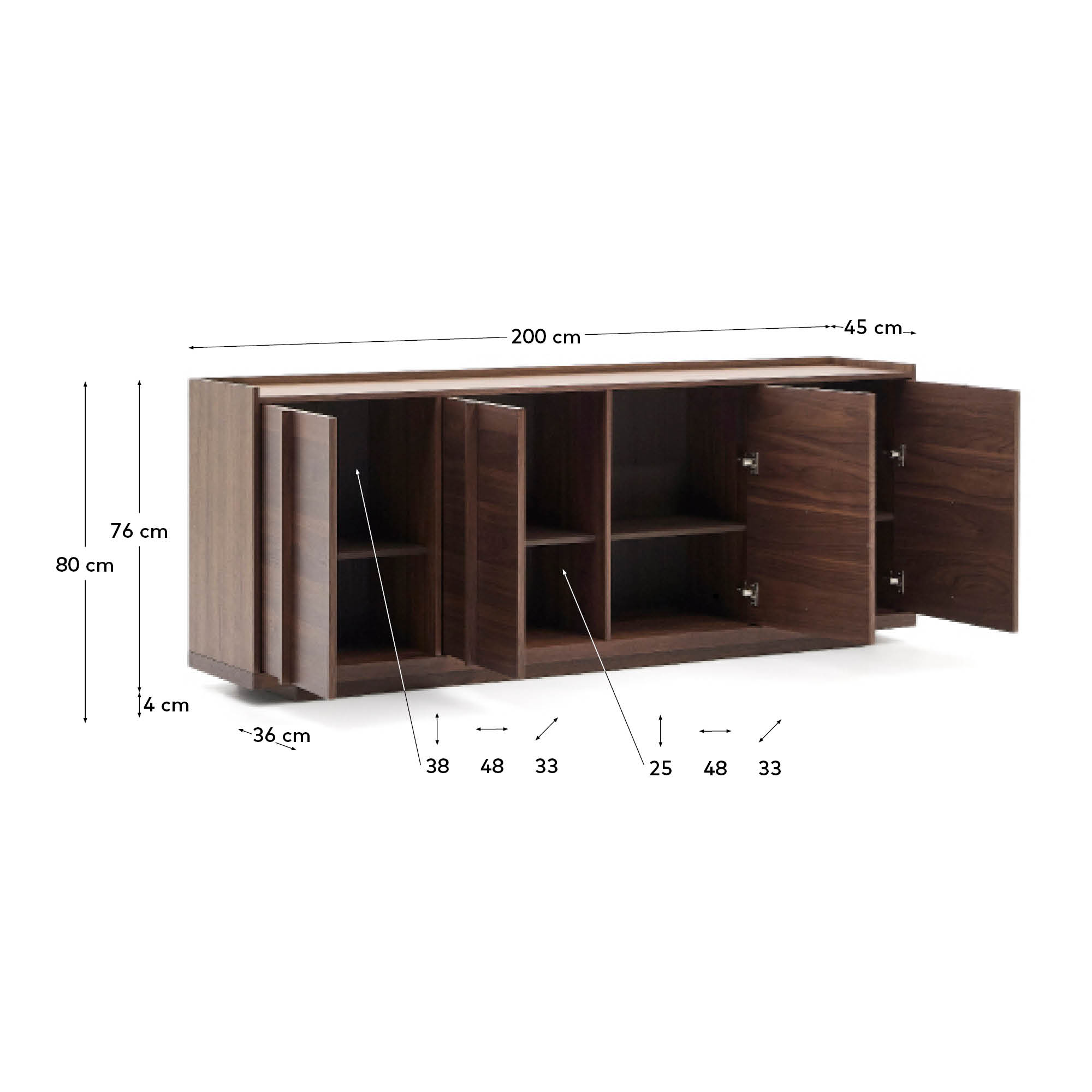 Kave Home - Onix dressoir van notenfineer in donkere afwerking 200 x