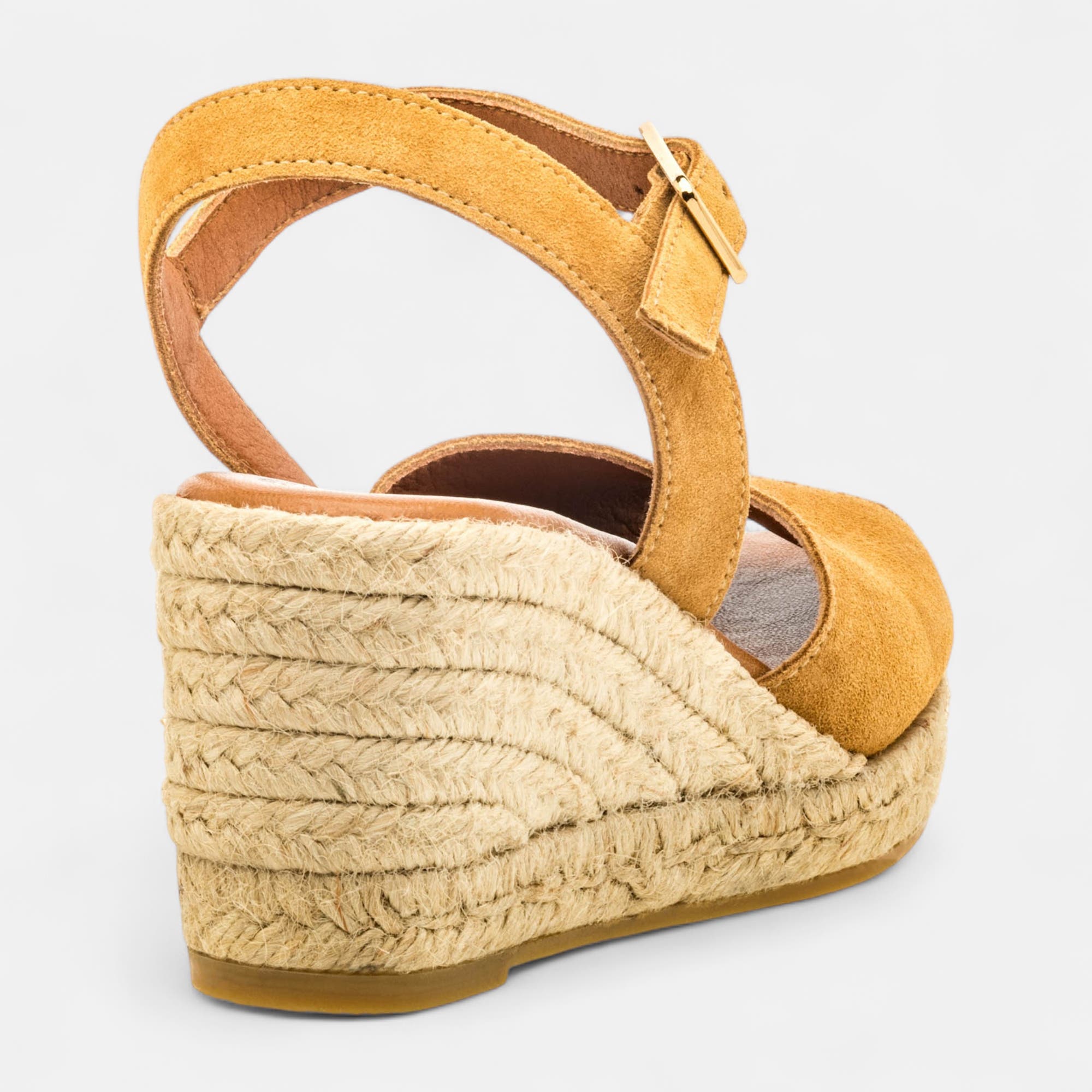 Espadrilles à talon compensé Femme en cuir beige
