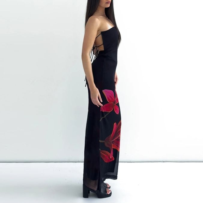 MOONGATE - Strapless maxi-jurk met bloemenprint en open rug