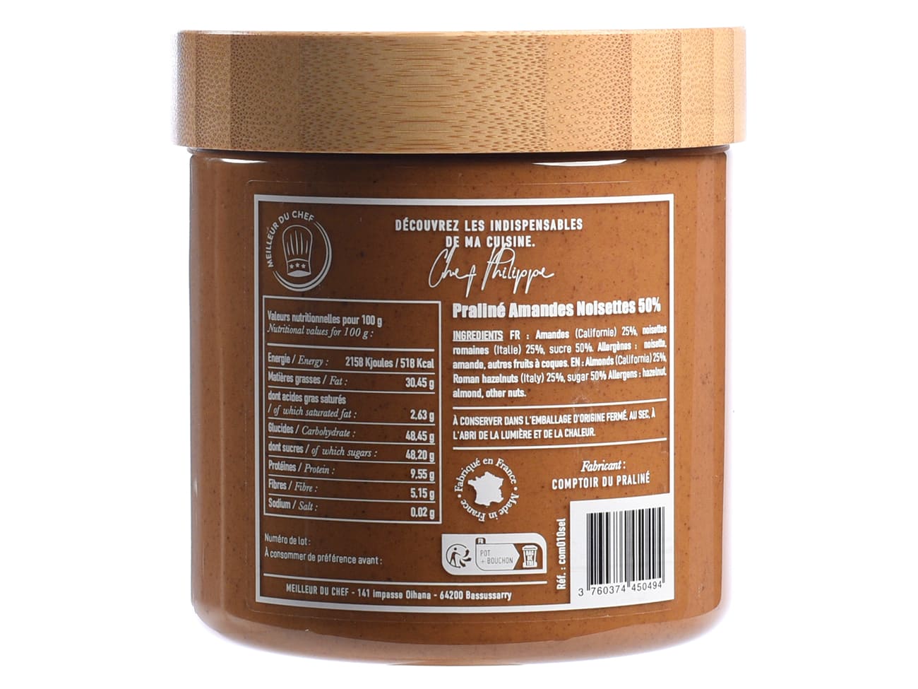 Praliné artisanal amandes/noisettes 50% - 500 g - Sélection Chef Philippe - Meilleur du Chef
