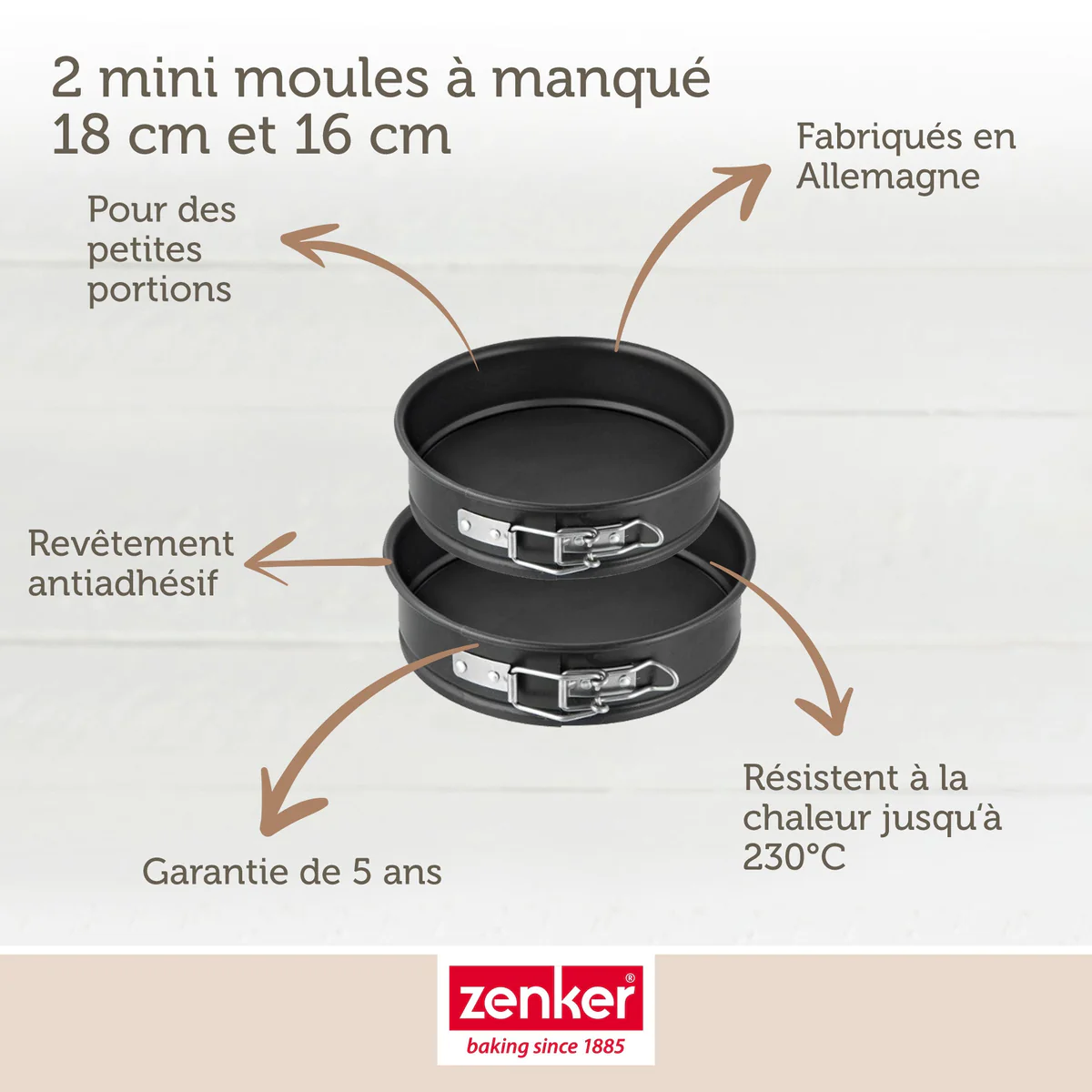 Lot de 2 mini moules à manqué à charnière de 16 cm et 18 cm Zenker Spe