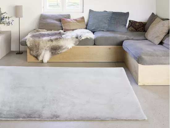 Tapis shaggy à poils longs effet fourrure - 150 x 200 cm - Gris - BUNNY