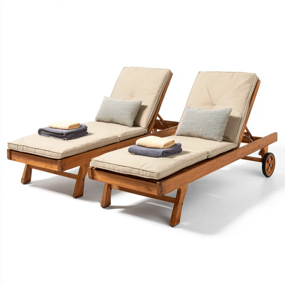 Verstellbare Gartenliege 200x70x30 cm Holz mit Kissen - Beige - Modernes Design