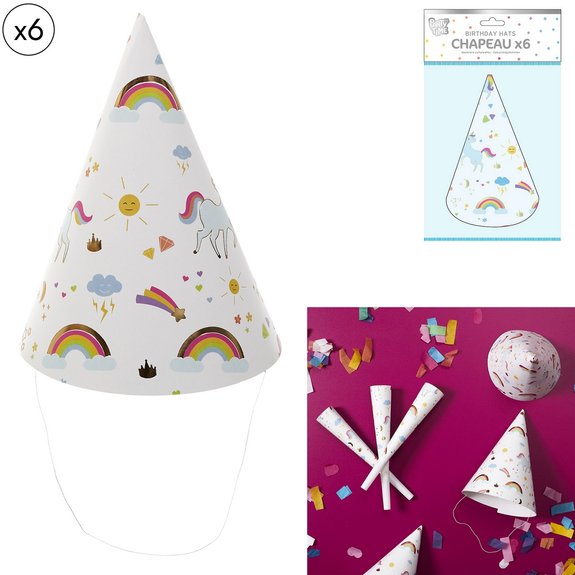 6 chapeaux de fête Licorne