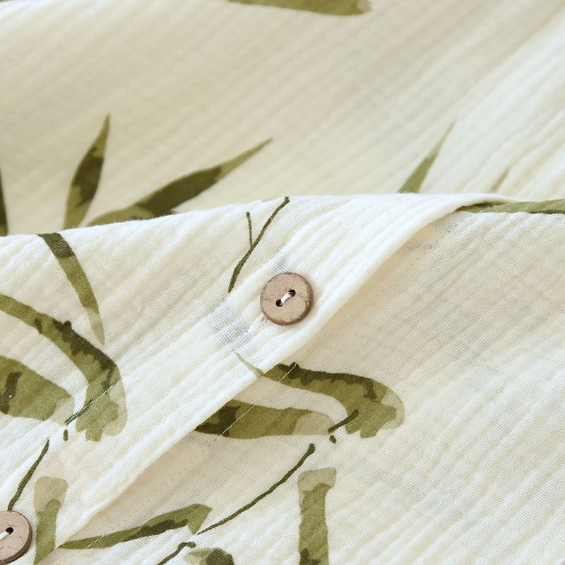 MelMount - Pyjamaset: Lange mouwen ronde hals top met bamboeprint en knoopjes + broek