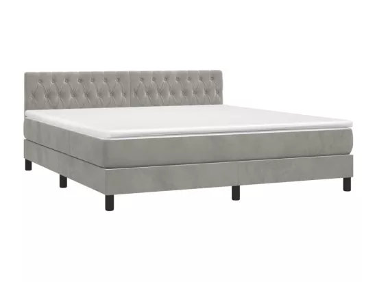 Sommier tapissier matelas et LED Gris clair 180x200 cm Velours