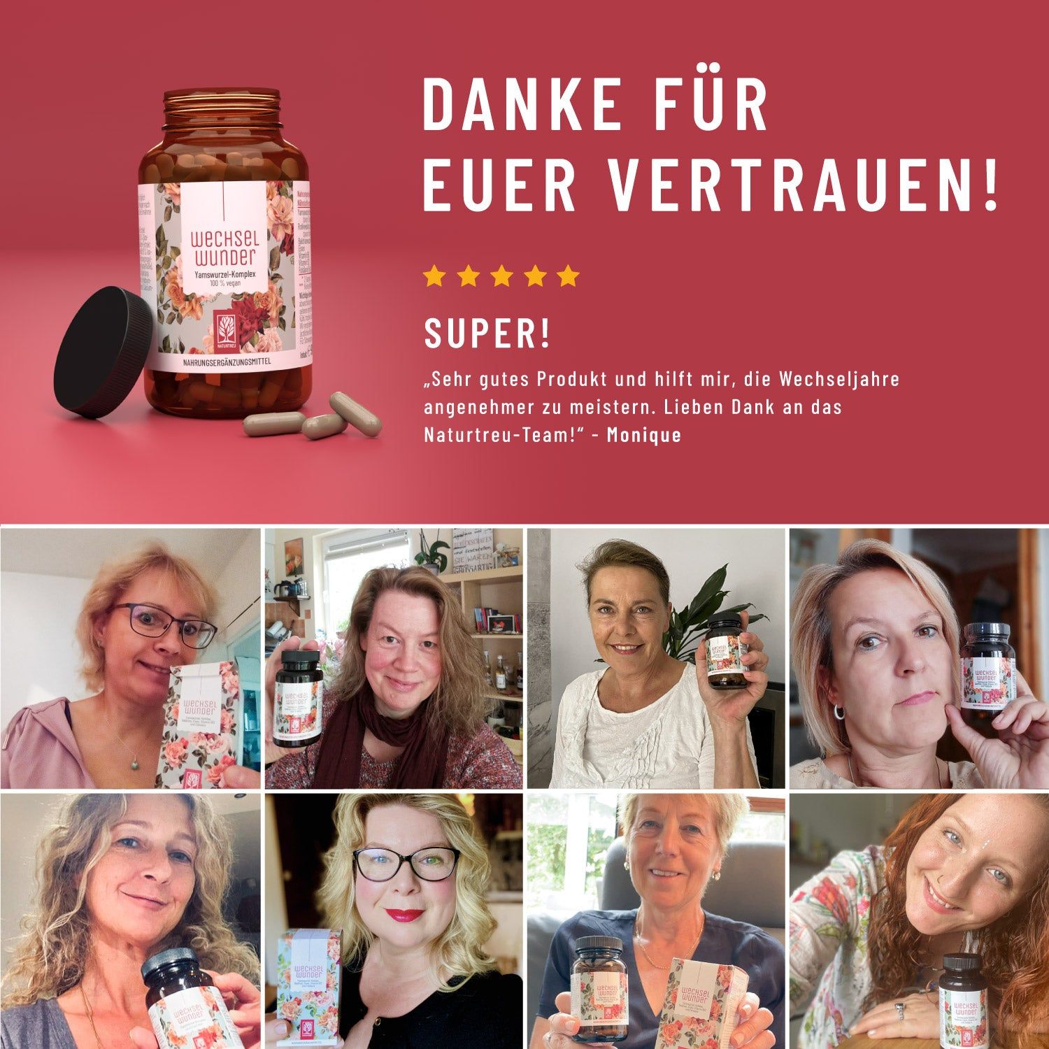 Wechseljahre Komplex mit Yams & Rotklee, Baldrian, Eisen - hochdosiert - Wechselwunder - NATURTREU®