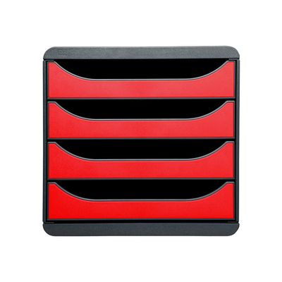 Exacompta BigBox - Module de classement 4 tiroirs - noir/rouge carmin