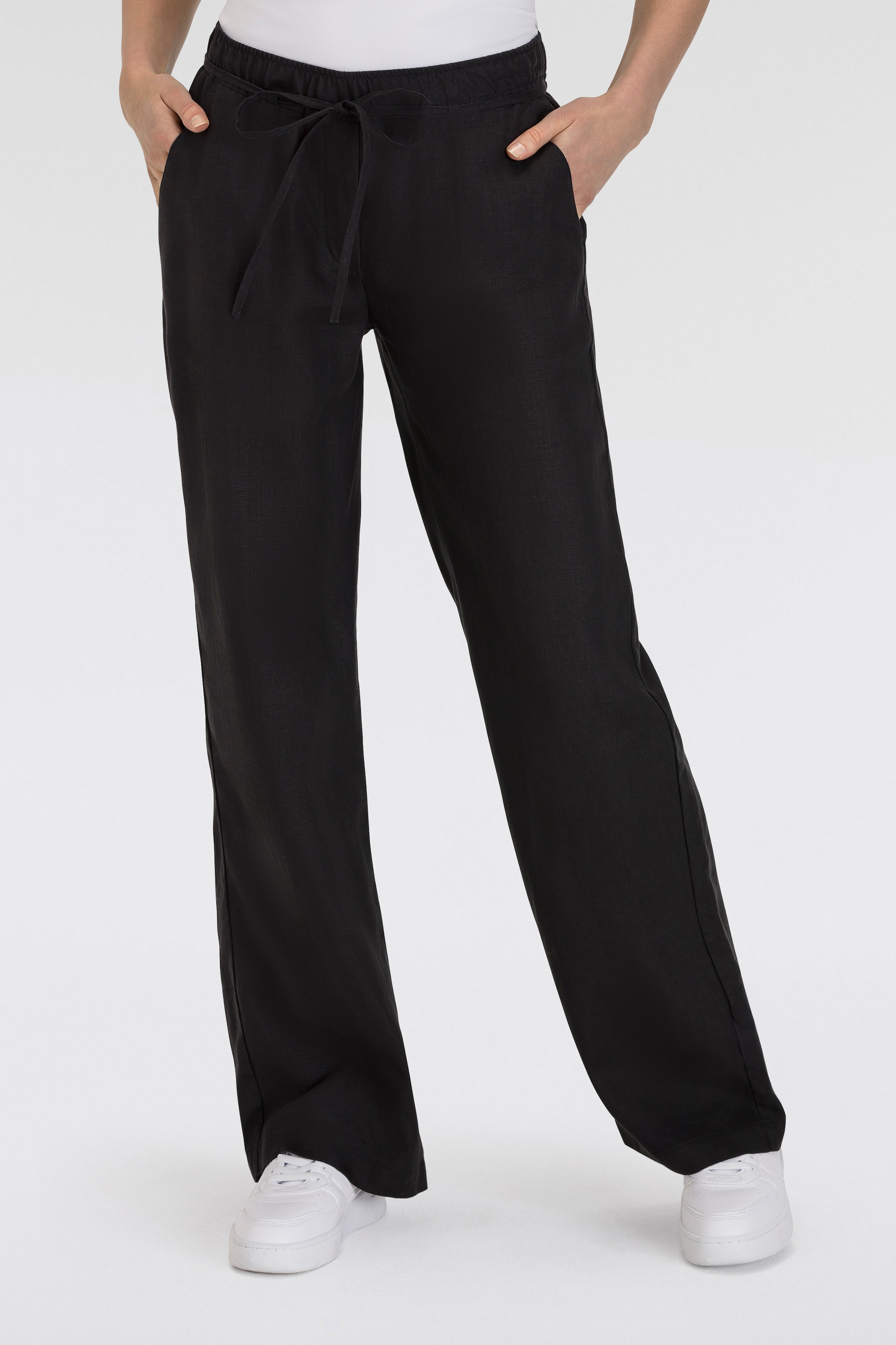 MAC Leinenhose »CHIARA BELT«  Sommerhose Wide Fit, mit geradem, weitem Bein