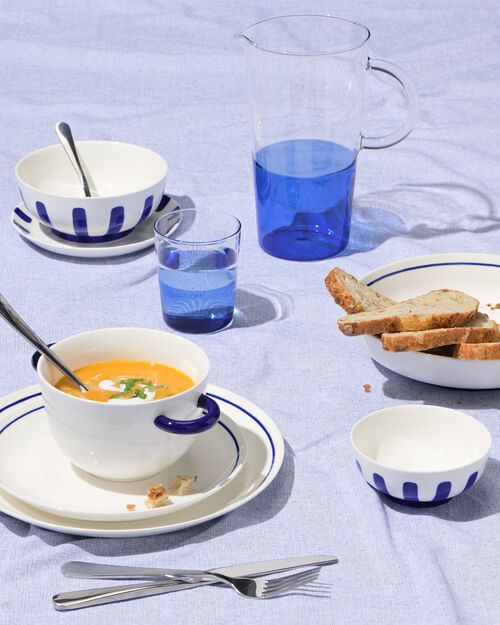 assiette à dessert Ø17cm - new bone blanc et bleu - vaisselle dépareillée