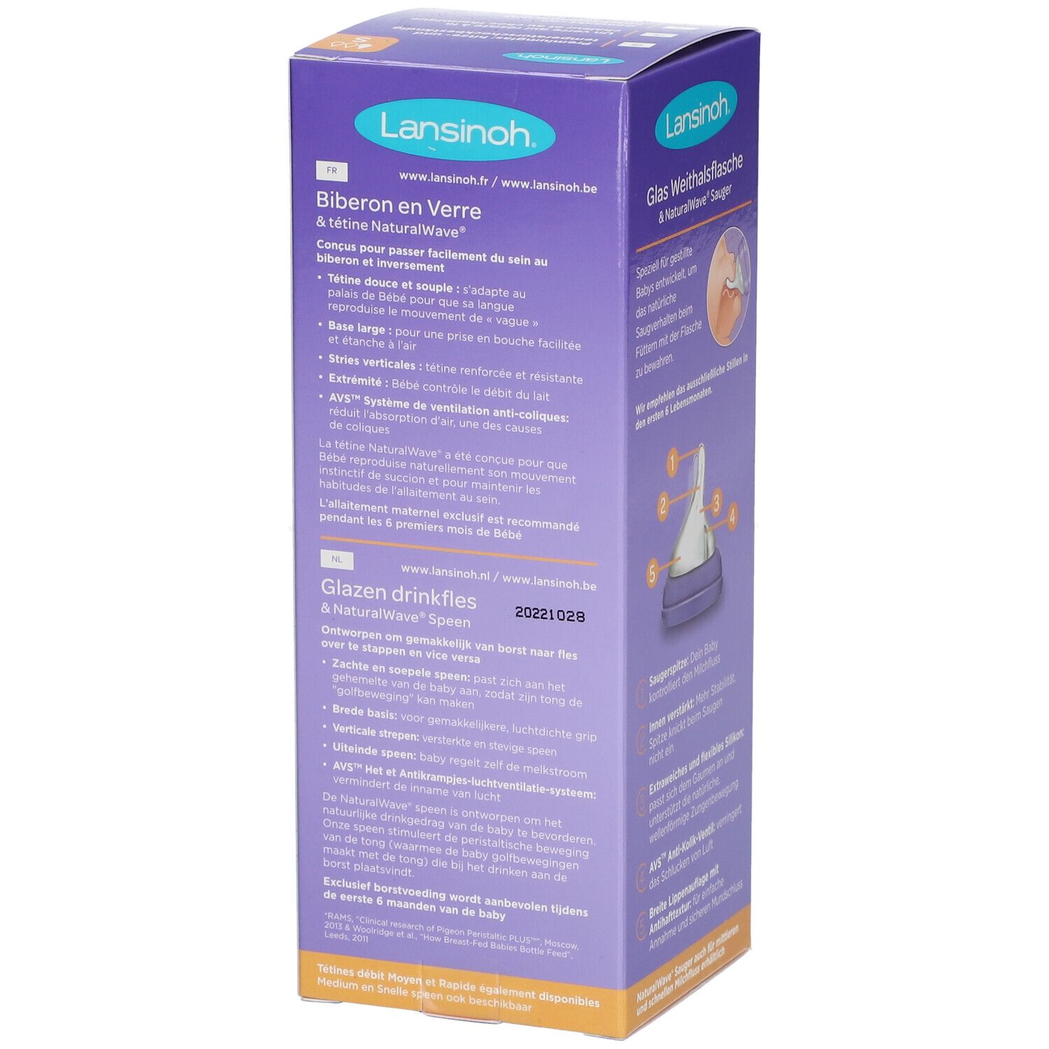 Lansinoh mOmma Glas Babyflasche 160ml mit Natural Wave Silikonsauger S